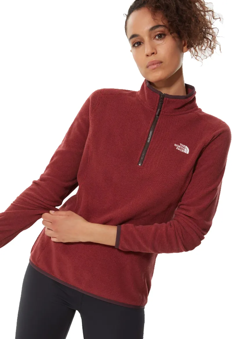 The North Face Womens 100 Glacier 1-4 Zip Fleece - Root Brown - Pomegranate Stripe-2